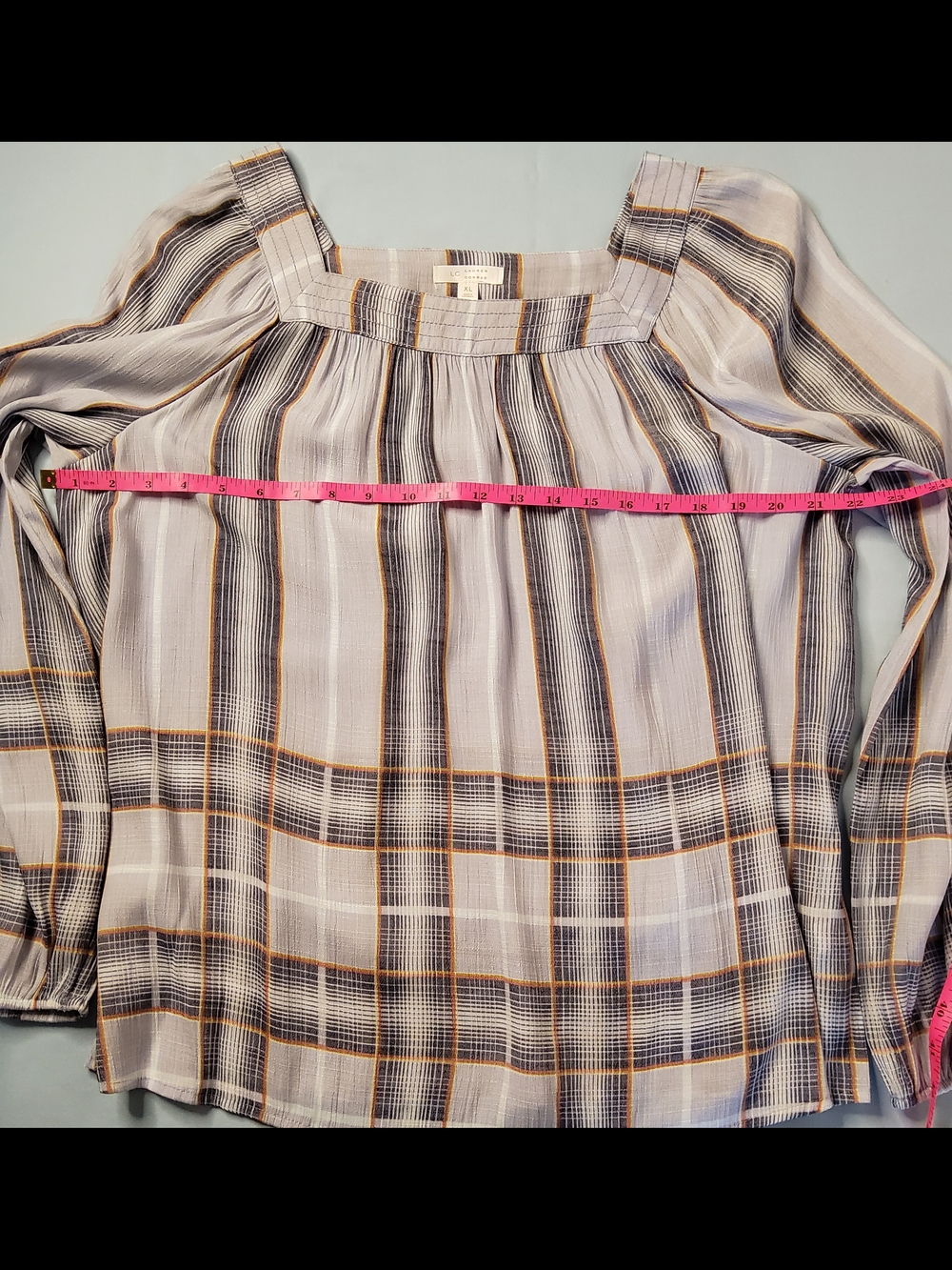 LC Lauren Conrad Light Blue Plaid Square-Neck Blouse - Picture 4 of 9